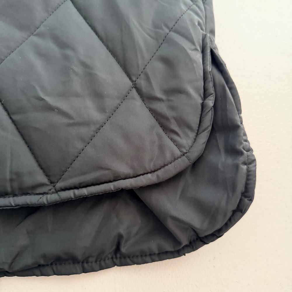 Black Quilted Hooded Snap Front Jacket Women XL Mid-Length Coat - Picture 5 of 6